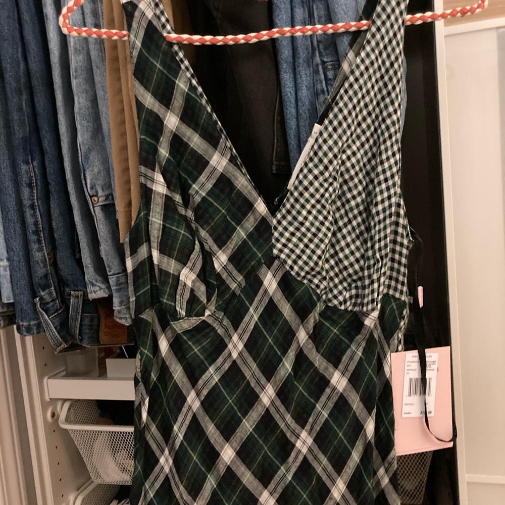 Avec Les Filles Green and Black Plaid Maxi Dress size small NWT